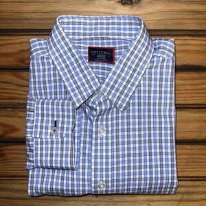 UNTUCKit Durif Shirt Men Medium Slim Fit Wrinkle Free Blue Long Sleeve Checkered